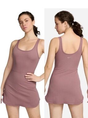 Nike MAUVE Dri-FIT One Scoop Neck Ribbed Dress Romper